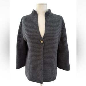 J. McLaughlin Charcoal Cardigan Cashmere Sweater 3/5 Sleeves Sz Medium